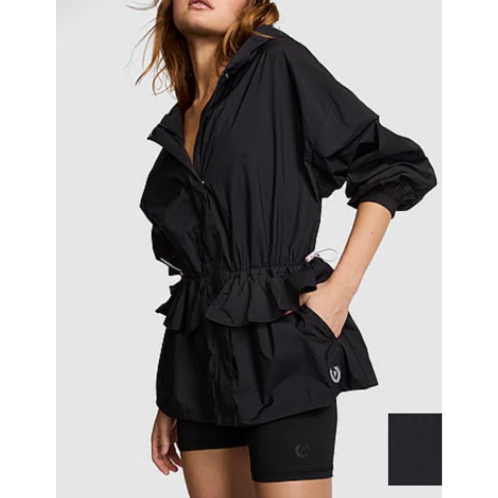 PINK Victoria's Secret Lightweight Sporty Ruffle Hooded Jacket Women's M NEW